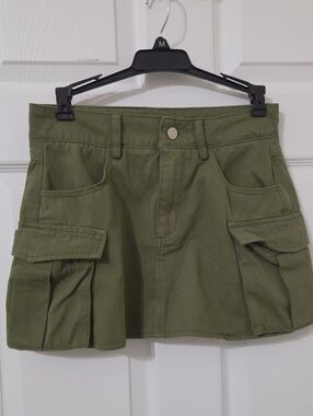 Olive Green Cargo Mini Skirt